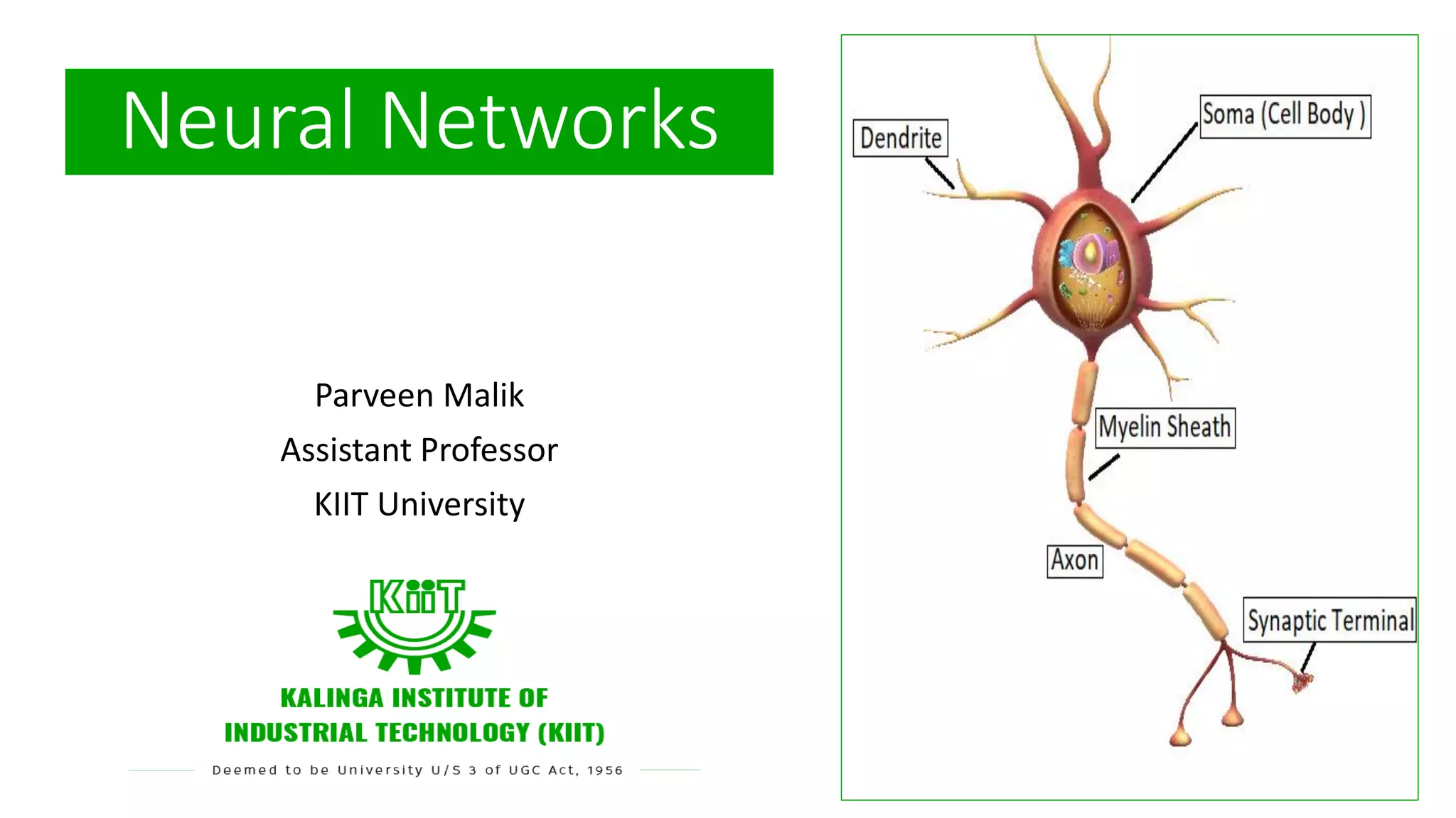 Parveen Malik Assistant Professor KIIT University Neural Networks 