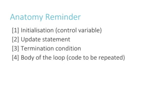 Control Structure Comp102 UKZN COMP102 Lecture 4 - The for Loop.pdf