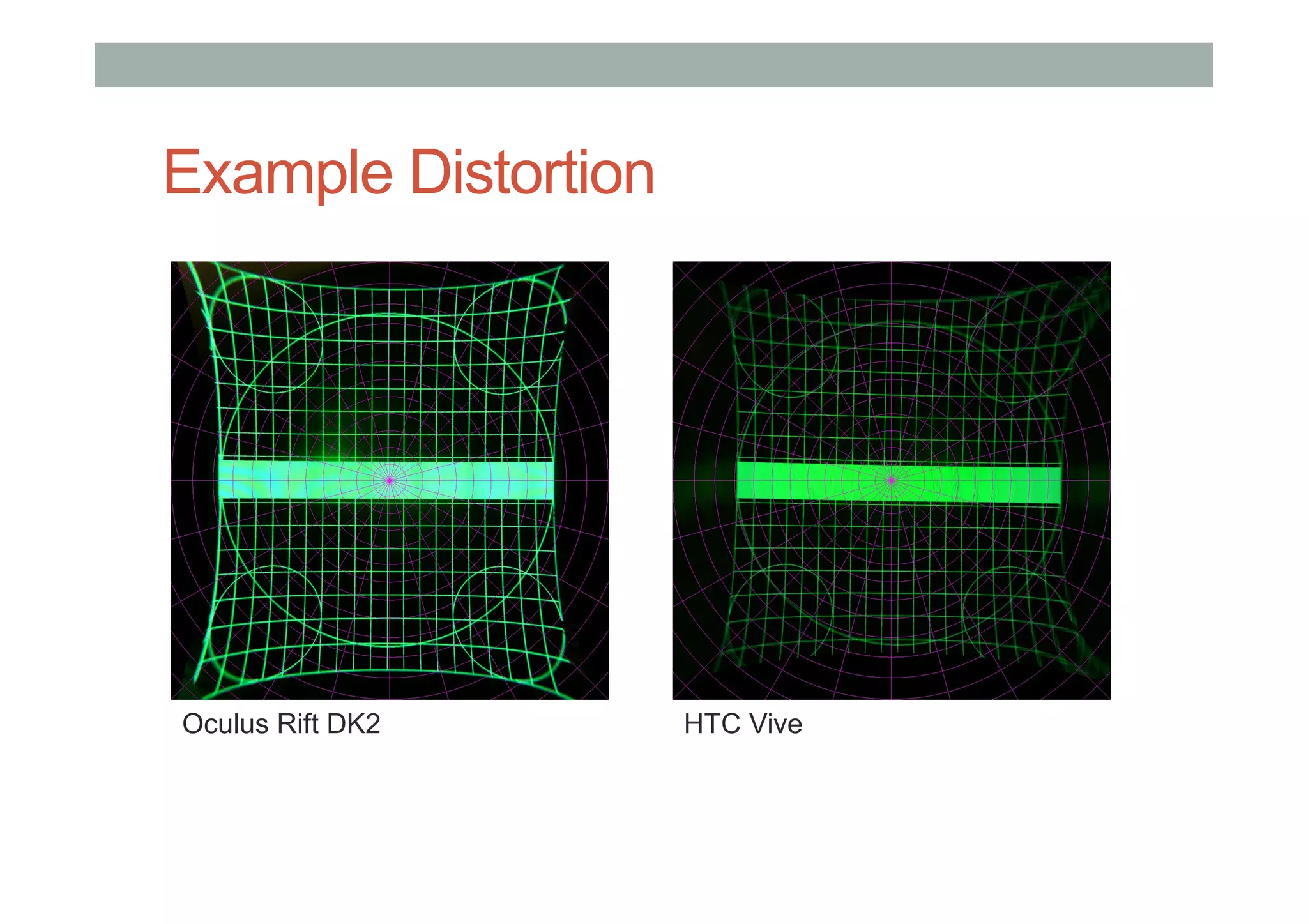 Example Distortion
Oculus Rift DK2 HTC Vive
 