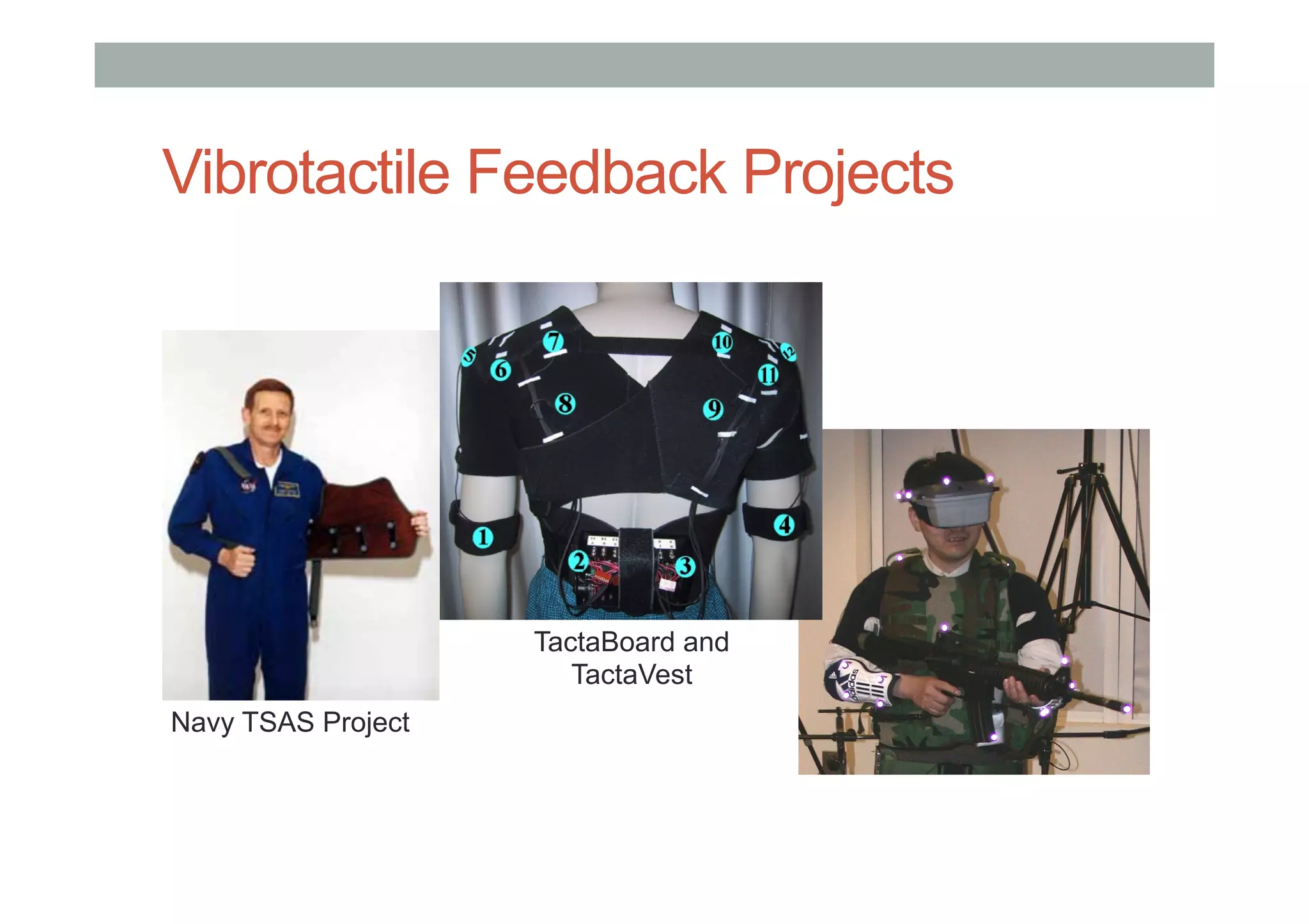 Vibrotactile Feedback Projects
Navy TSAS Project
TactaBoard and
TactaVest
 