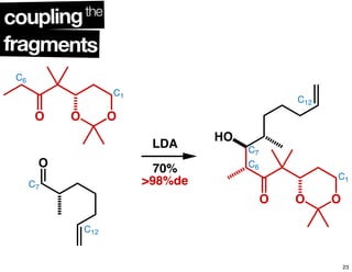 fragments
couplingthe
O O O
C6
C1
O
C7
C12
LDA
70%
>98%de
O O O
HO
C12
C7
C6
C1
23
 