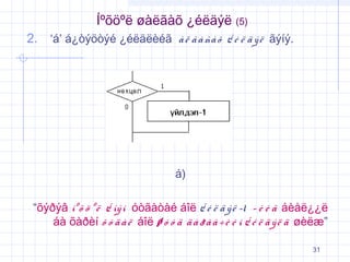 Íºõöºë øàëãàõ ¿éëäýë (5)
2. ‘á’ á¿òýöòýé ¿éëäëèéã à ë ã à ñà õ ¿ é ë ä ý ë ãýíý.

á)
“õýðýâ íº õ ö º ë ¿ íý í óòãàòàé áîë ¿ é ë ä ý ë -1 – è é ã áèåë¿¿ë
áà õàðèí õ ó ä à ë áîë ø ó ó ä ä à ð à à ÷ è é í ¿ é ë ä ý ë ä øèëæ”
31

 