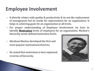  It directly relates with quality & productivity & its not the replacement
of management but its works for improvement fo...