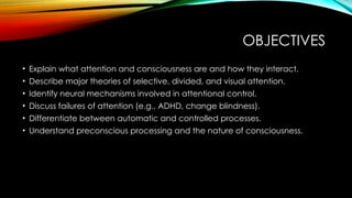 Preconscious Processing attention and consiousness, lecture on cognitive pschology | PPTX