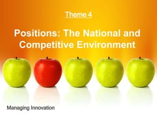Theme 4
Positions: The National and
Competitive Environment
Managing Innovation
 