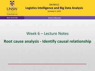 Week 6 – Lecture Notes
Root cause analysis - Identify causal relationship
 