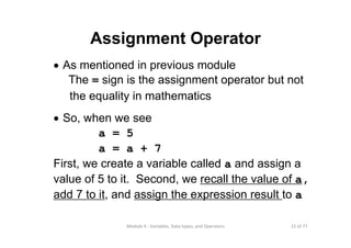 Lecture 4 variables data types and operators | PPT