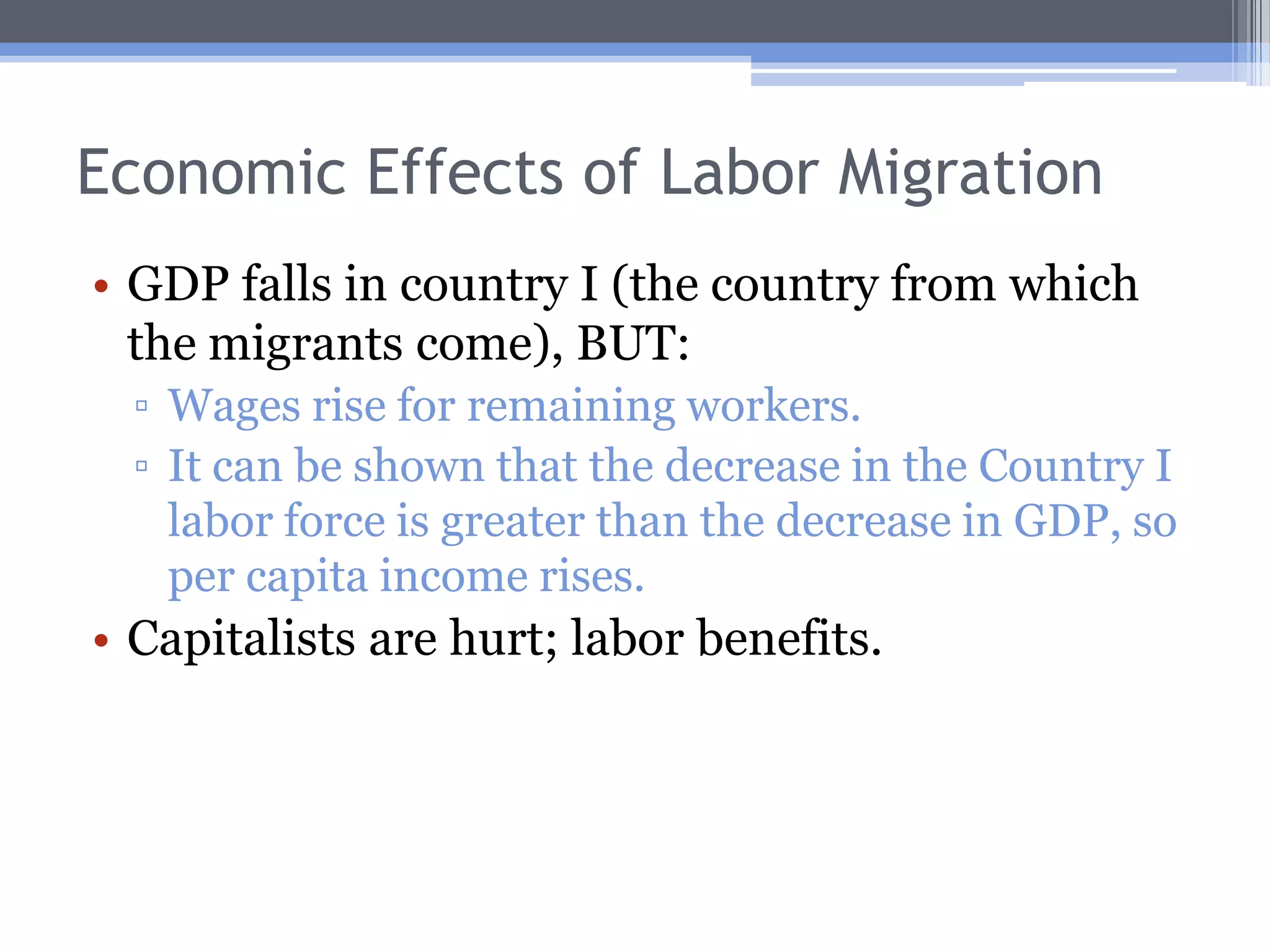 Economic Effects of Labor MigrationGDP in Country II is given by the shaded area:MPPLIIWIIMPPLIWIIncome of capitalistsIncome of laborerswIIwIIwIwIMPPLIMPPLII0'L2012-143
