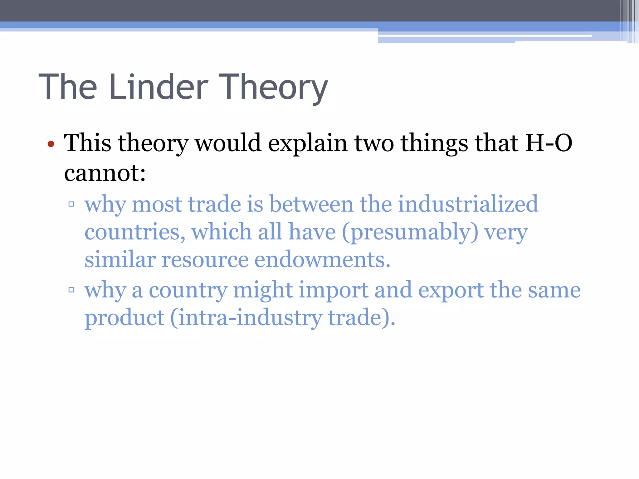 The Linder Theory: An ExampleWhat products will I and III trade? IABCDEE only.IIGCDEFIIIGEFHJ10-63