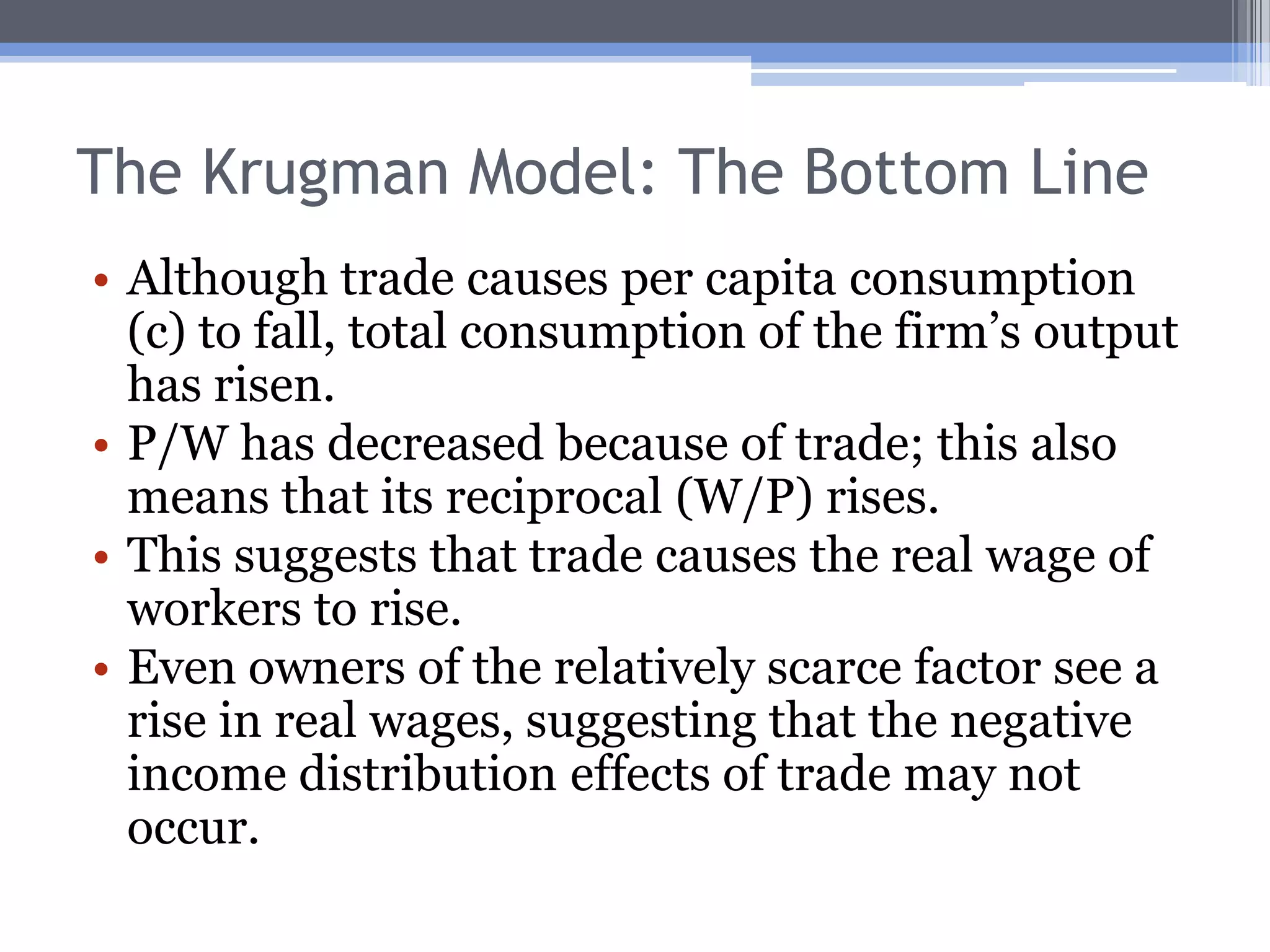 The Krugman ModelPoint E is the initial equilibrium, with thefirm maximizing itsprofit, and earning zero economic profit.P/WPZE(P/W)1ZPc1c