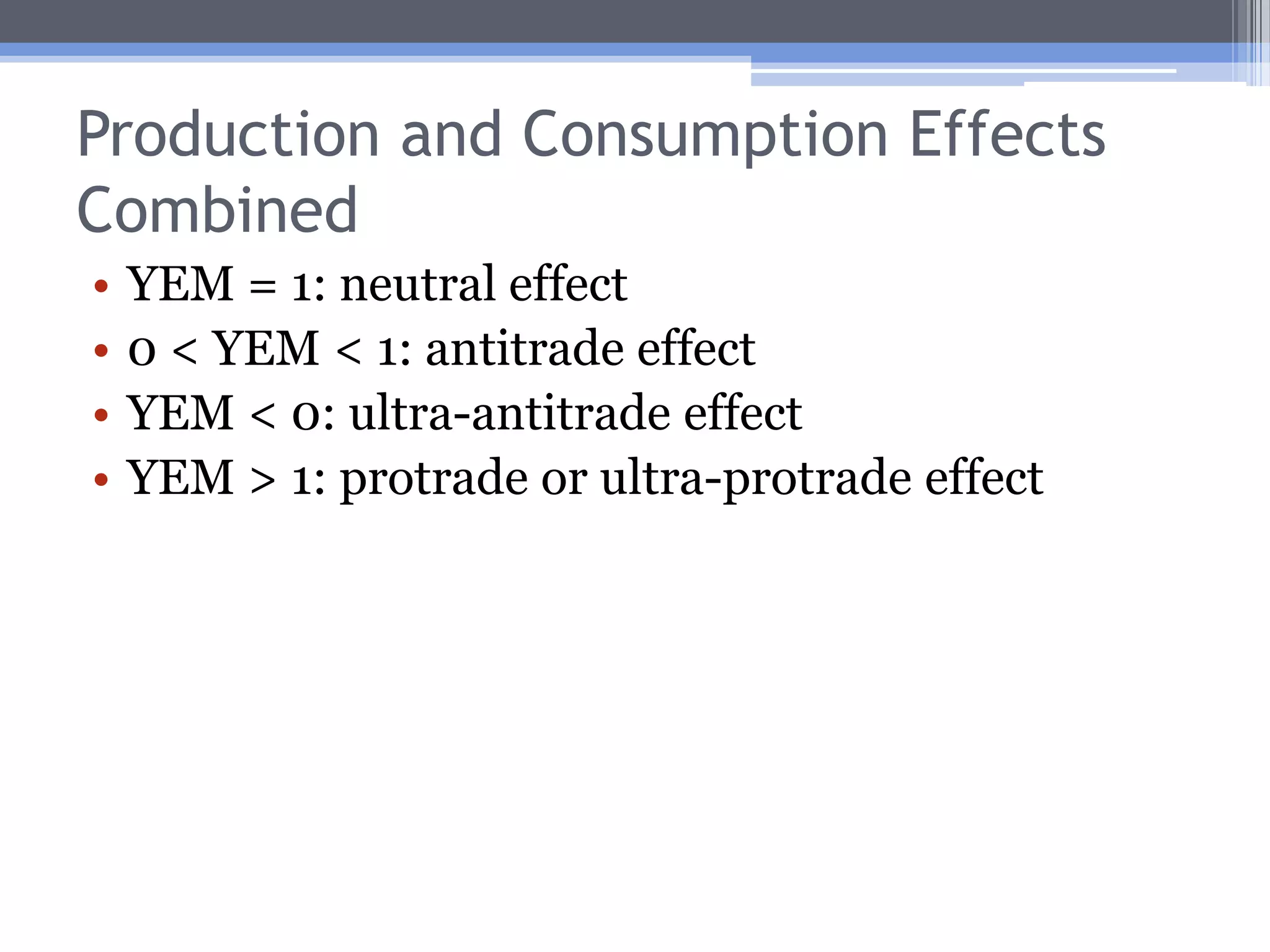Trade Effects of Consumption GrowthNew consumption points in region IV of the new CPF involve consumption of more of the import good (Y) and less of the export good (X).This is ultra-protrade consumption effect.This means the growth has a strong positive effect on the country’s desire to trade.