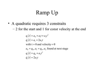 Ramp Up A quadratic requires 3 constraits  2 for the start and 1 for const velocity at the end 
