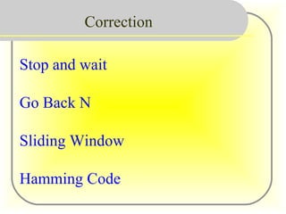 Correction Stop and wait Go Back N Sliding Window Hamming Code 