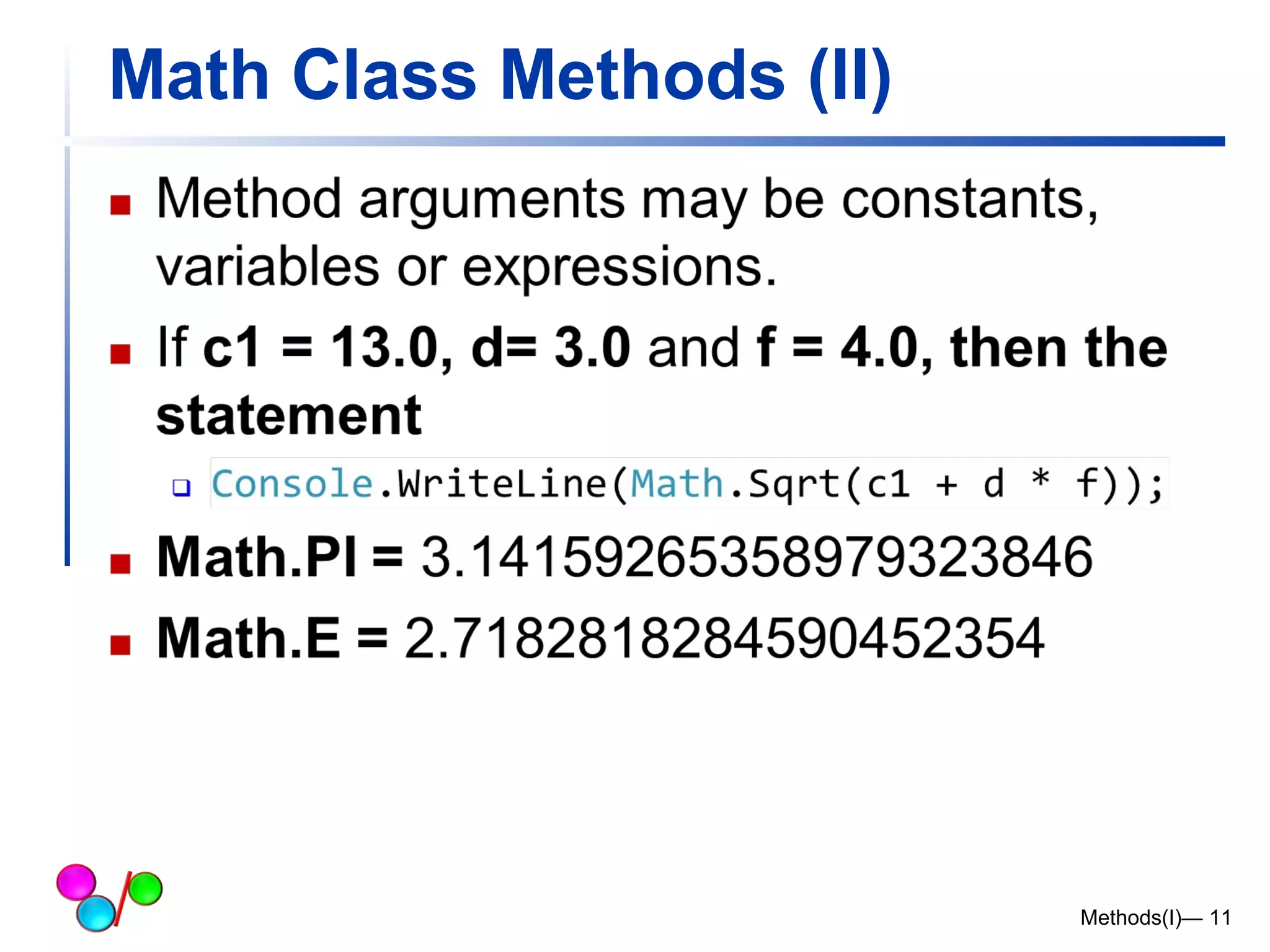 Math Class Methods (II) 
Methods(I)— 11 
 