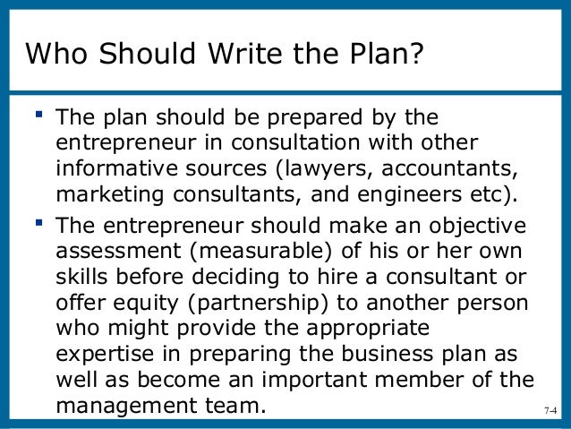 who should write the business plan