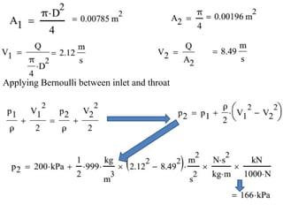 Applying Bernoulli between inlet and throat
 