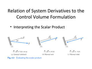 Relation of System Derivatives to the
Control Volume Formulation
• Interpreting the Scalar Product
 