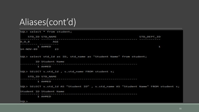 Basics of SELECT Statement - Oracle SQL | PPT