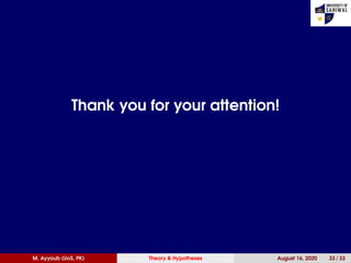 Thank you for your attention!
M. Ayyoub (UoS, PK) Theory & Hypotheses August 16, 2020 33 / 33
 