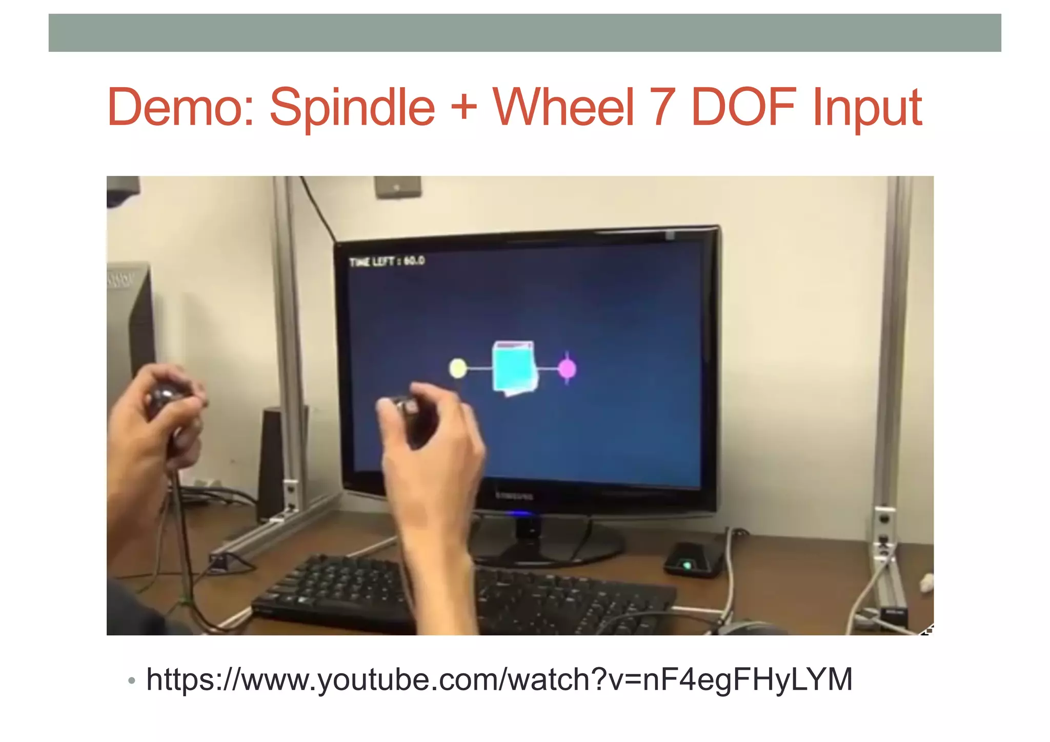 Demo: Spindle + Wheel 7 DOF Input
• https://www.youtube.com/watch?v=nF4egFHyLYM
 