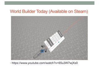 World Builder Today (Available on Steam)
• https://www.youtube.com/watch?v=65u3W7wjXs0
 