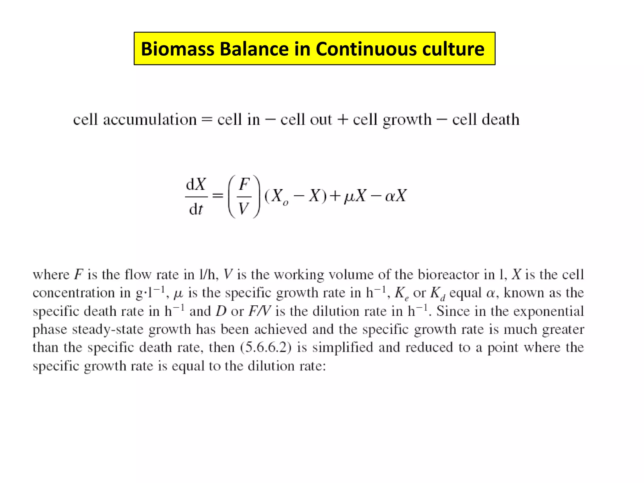 Biomass Balance in Continuous culture
