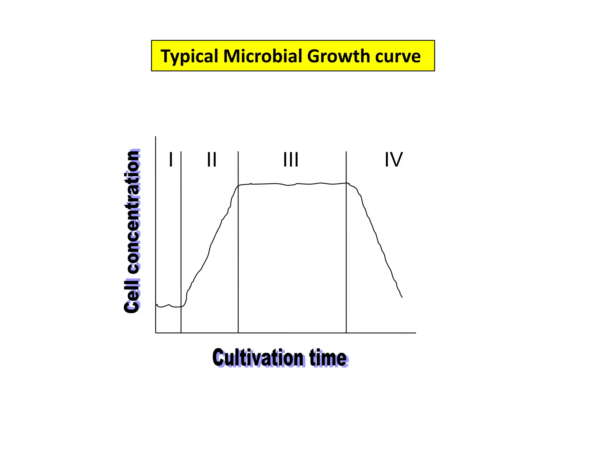 Stationary Phase (stagnant phase, maximum population phase)Decline Phase (death phase).IIIIIIIVCell concentrationCultivation timeTypical Microbial Growth curve 
