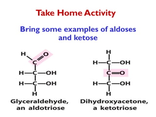 Take Home Activity
Bring some examples of aldoses
and ketose
 