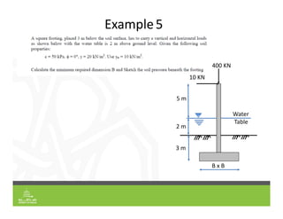 Example5
Water
Table
400 KN
10 KN
5 m
2 m
3 m
B x B
 