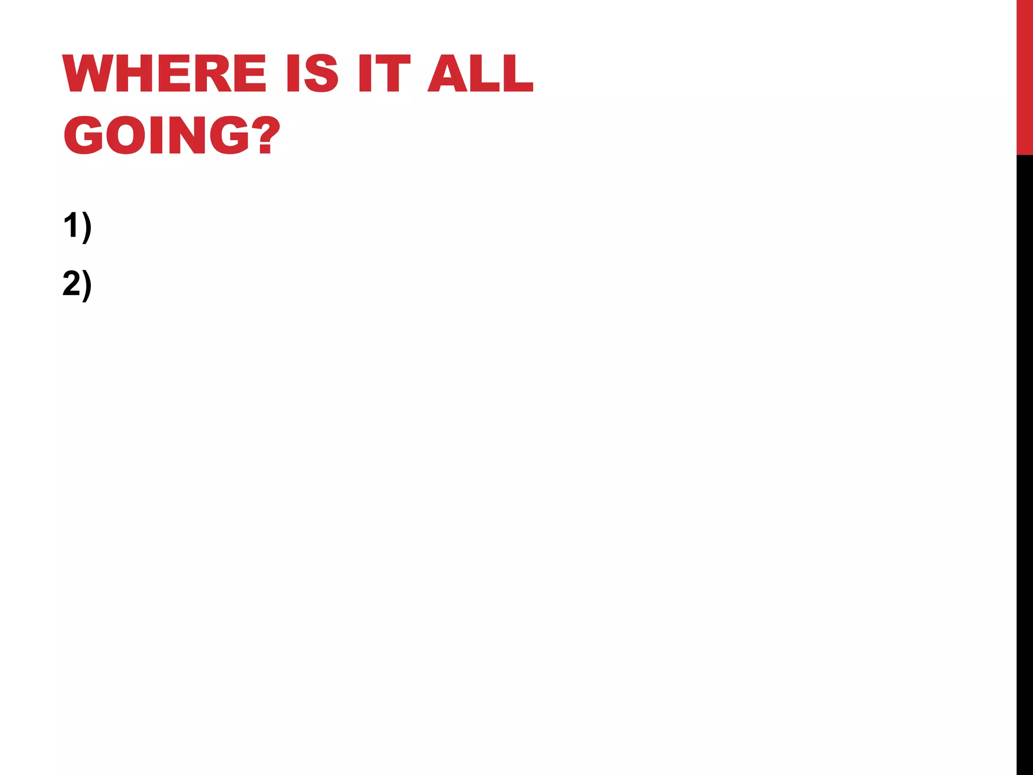 WHERE IS IT ALL
GOING?
1)
2)
 