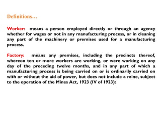 Worker Definitions Lecture # 5 (15.02.2017) @ ibt factories act 1934 | PPT