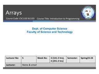 Lecture 5Arrays on c++ for Beginner.pptx | Programming Languages ...