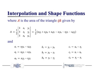 Interpolation and Shape Functions
where A is the area of the triangle ijk given by
and
 