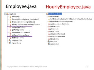 HourlyEmployee.java
7-18Copyright © 2010 Pearson Addison-Wesley. All rights reserved.
Employee.java
 