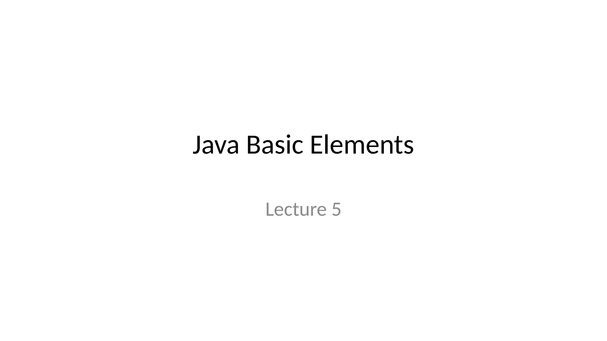 Java Basic Elements
Lecture 5
 
