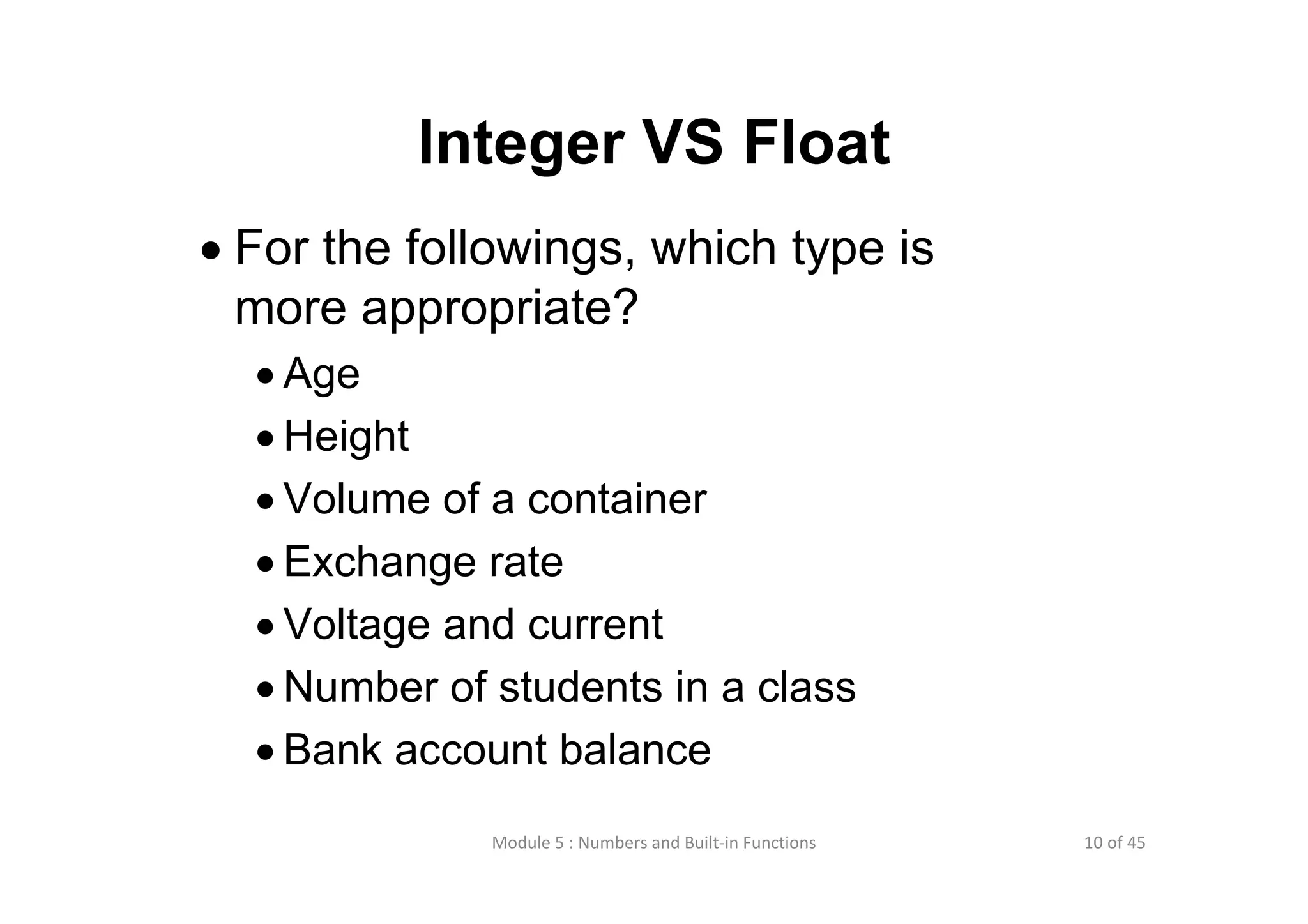 Lecture 5 numbers and built in functions | PPT