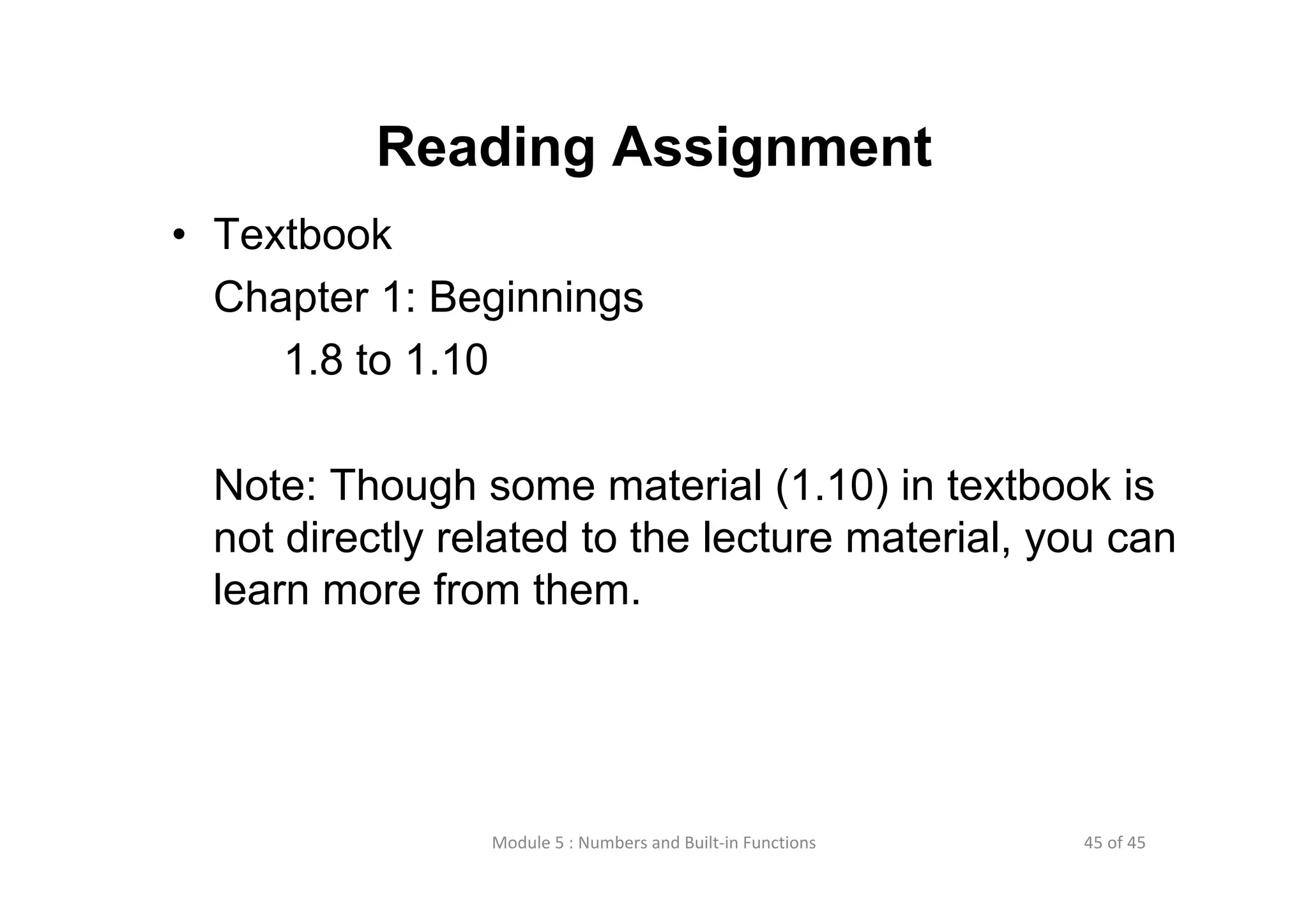 Lecture 5 numbers and built in functions | PPT