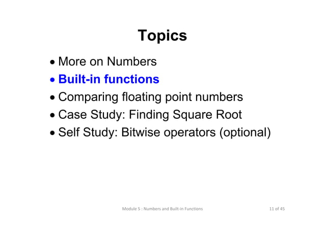 Lecture 5 numbers and built in functions | PPT