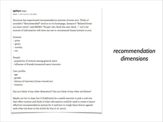 recommendation 	

dimensions

 