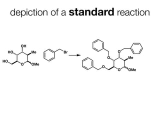 depiction of a standard reaction


       OH
 HO         Me    Br              O
                              O       Me
HO
       O    OMe
                          O
                                  O   OMe
 