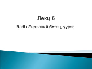 Radix-Үндэсний бүтэц, үүрэг
 