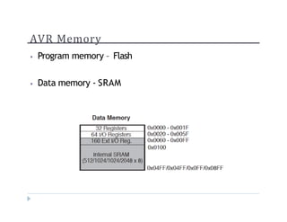 AVR Memory
? Program memory C Flash
? Data memory - SRAM
 