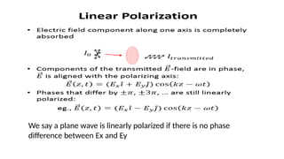 We say a plane wave is linearly polarized if there is no phase
difference between Ex and Ey
 