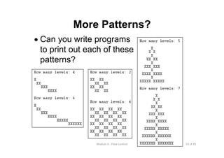 53 of 81Module 6 : Flow control
More Patterns?
• Can you write programs
to print out each of these
patterns?
 