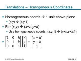 Translations – Homogeneous Coordinates
Slide 2.2- 10© 2012 Pearson Education, Inc.
 