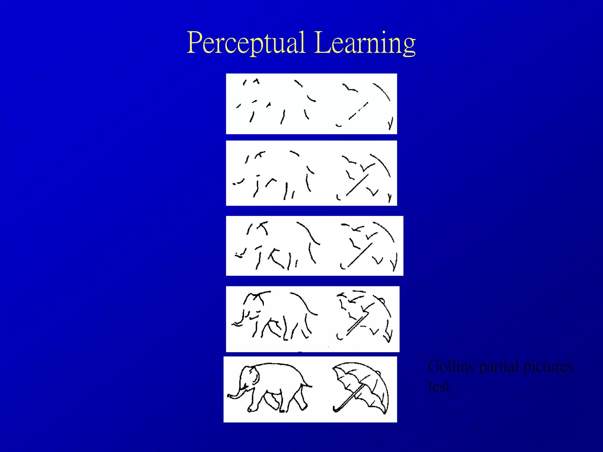 Perceptual Learning
Gollins partial pictures
test
 