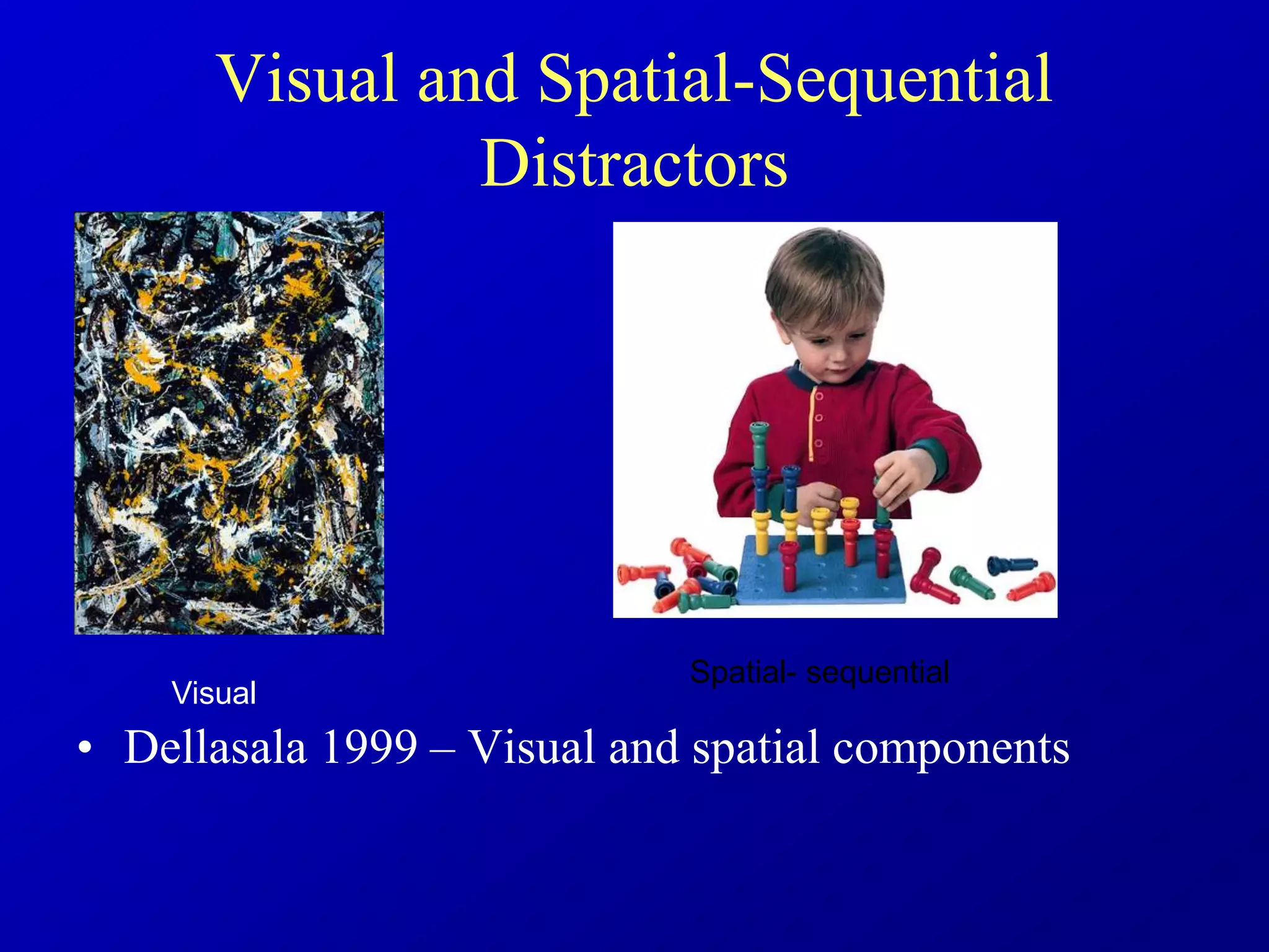 Visual and Spatial-Sequential
Distractors
• Dellasala 1999 – Visual and spatial components
Visual
Spatial- sequential
 