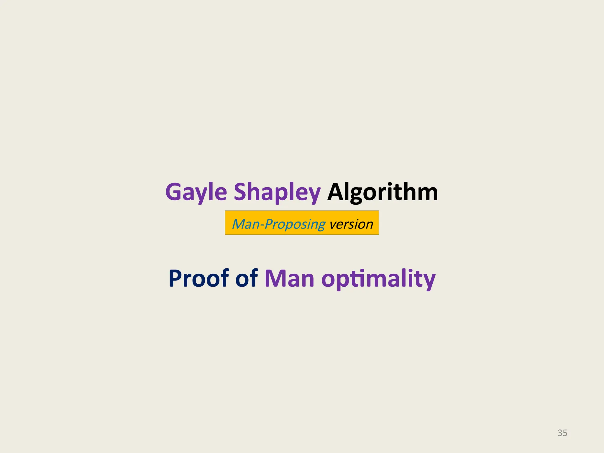 Gayle Shapley Algorithm
Proof of Man optimality
35
Man-Proposing version
 