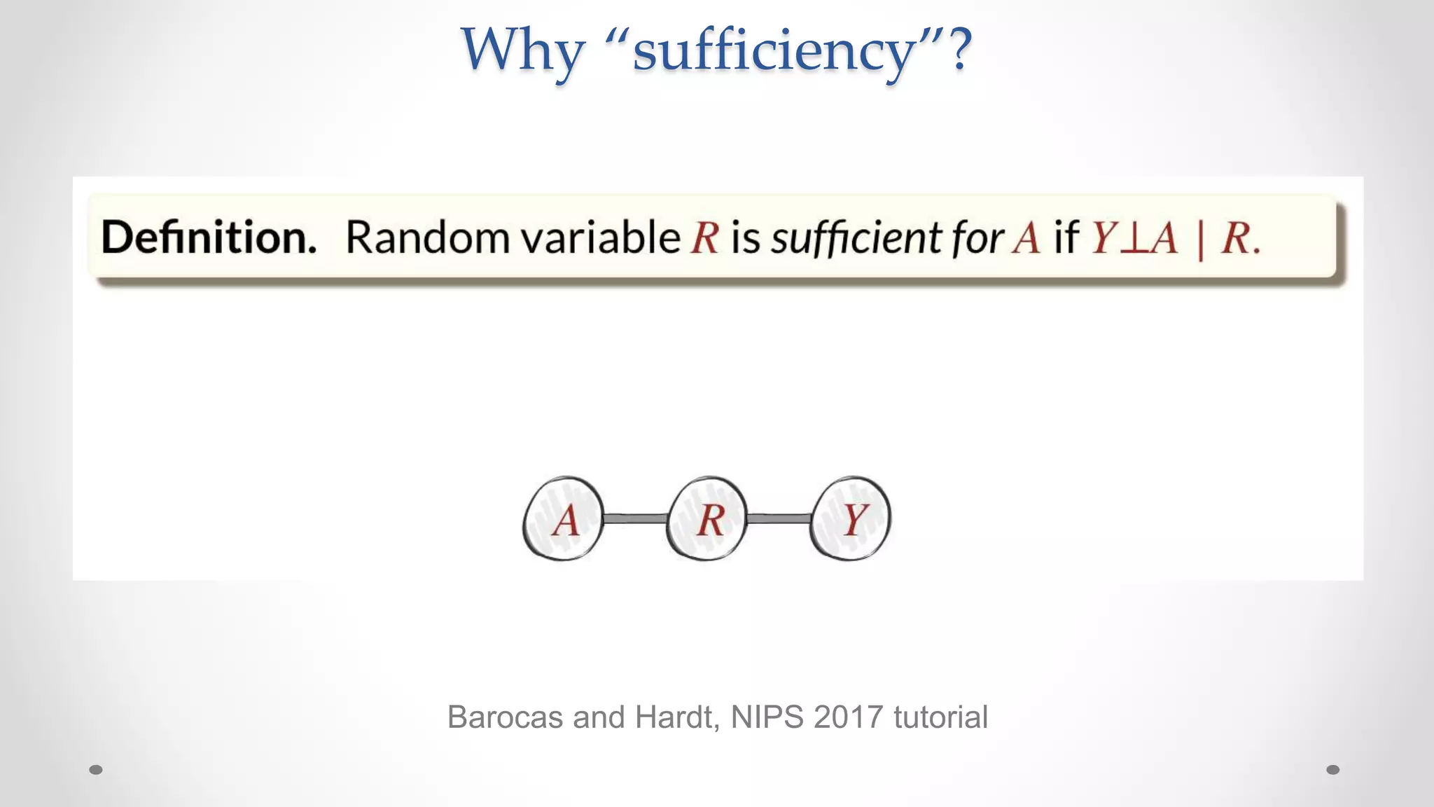Barocas and Hardt, NIPS 2017 tutorial
Why “sufficiency”?
 