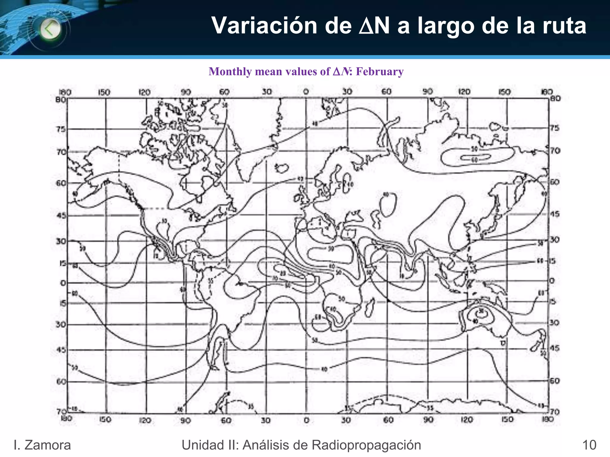 Variación de N a largo de la ruta
Monthly mean values of N: February
10I. Zamora Unidad II: Análisis de Radiopropagación
 